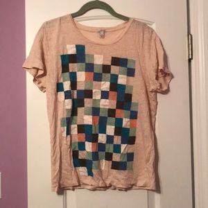 J. Crew linen t shirt tile screen print XL